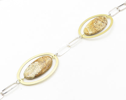 PAOLA VALENTINI 925 Silver  Vintage Jasper Two Tone Chain Necklace  NE2896