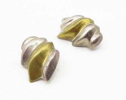 MEXICO 925 Sterling Silver  Vintage 2 Tone Hollow Non Pierce Earrings  EG6308