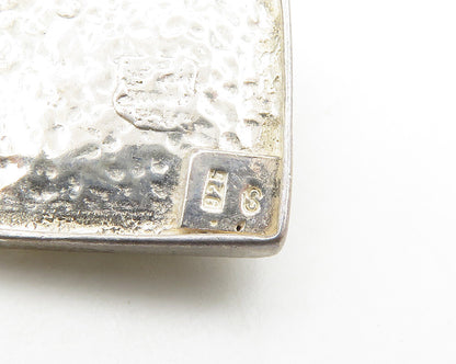 925 Sterling Silver  Vintage Chalcedony Swirl Detail Square Pendant  PT14370