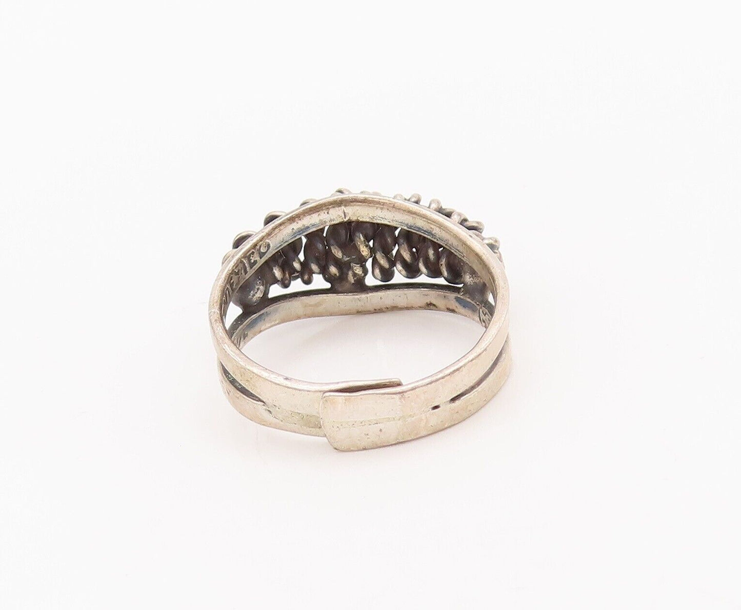 925 Sterling Silver Vintage Ring Cutout Rope Coiled Adjustable  Sz 7  RG28209