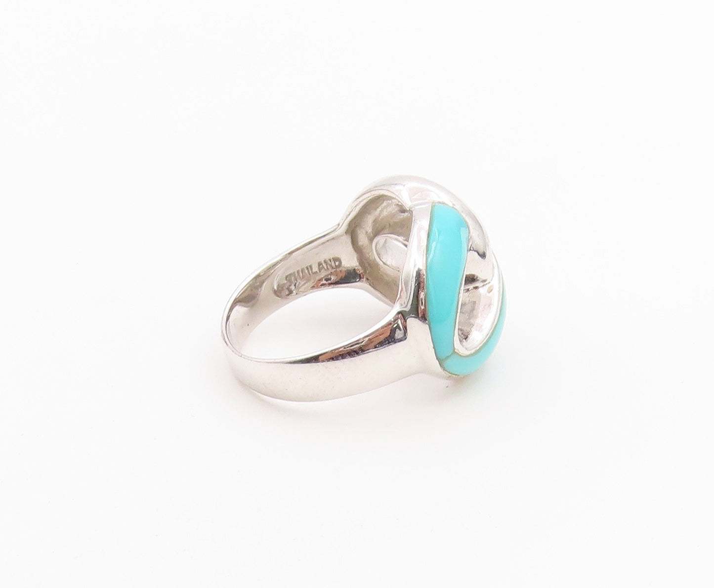 925 Sterling Silver Vintage Ring Chunky Turquoise Infinity Knot  Sz 6  RG36478