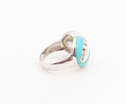 925 Sterling Silver Vintage Ring Chunky Turquoise Infinity Knot  Sz 6  RG36478