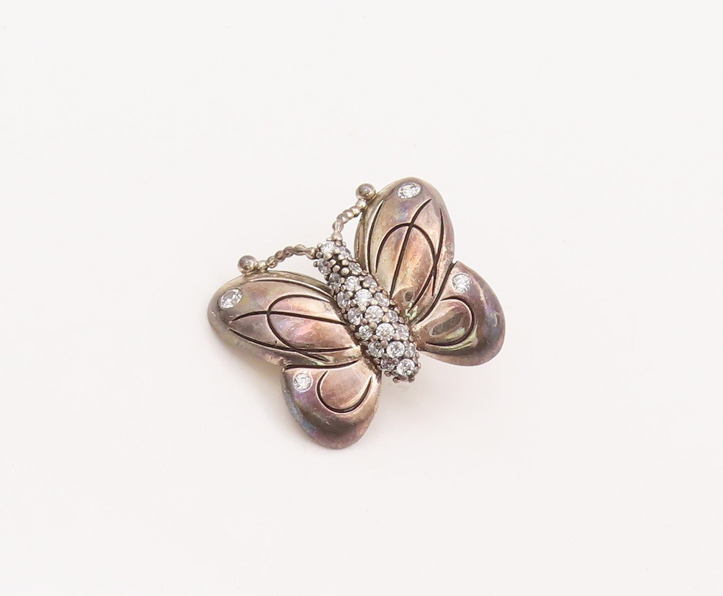 925 Sterling Silver Vintage Pendant PANDORA Solid Carved CZ Butterfly  PT23110
