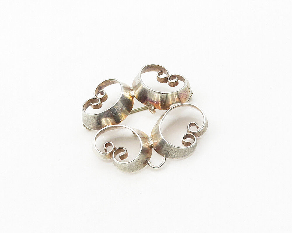 925 Sterling Silver  Vintage Shiny Pretzel Swirl Smooth Brooch Pin  BP7245