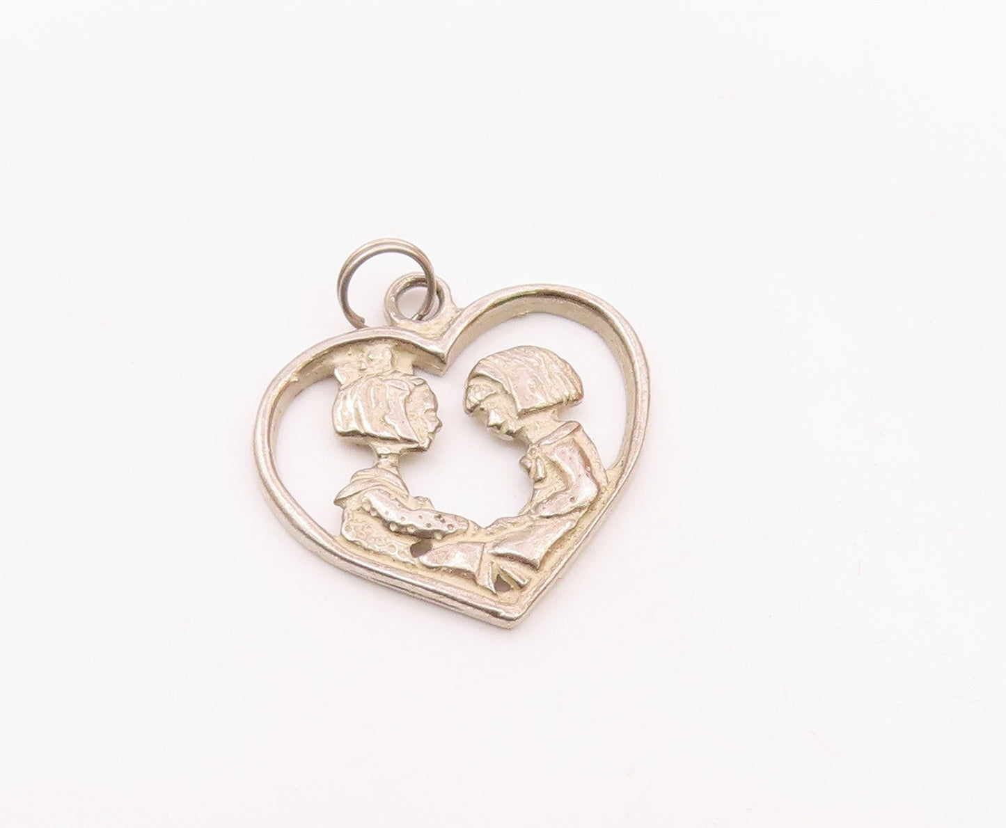 MARY ENGELBREIT 925 Silver  Vintage Mother & Daughter Heart Pendant  PT21820