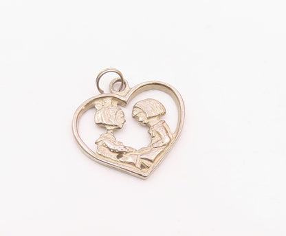 MARY ENGELBREIT 925 Silver  Vintage Mother & Daughter Heart Pendant  PT21820