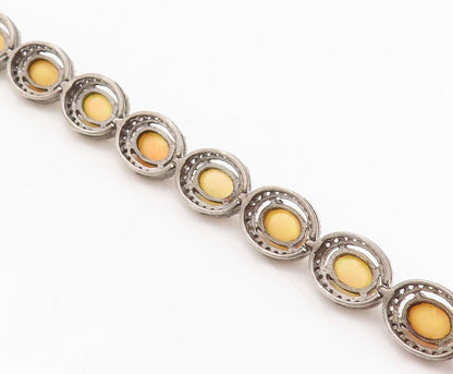 925 Sterling Silver Vintage Bracelet Oval Cut Fire Opal Halo CZ Rings  BT10758