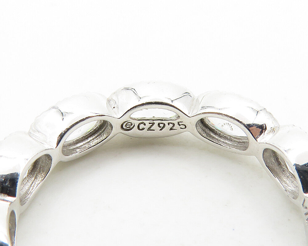 925 Sterling Silver  Vintage Shiny Cubic Zirconia Eternity Ring Sz 6  RG19829