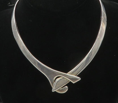 MEXICO 925 Sterling Silver  Vintage Shiny Heavy Hook Collar Necklace  NE2984