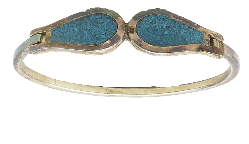 MEXICO 925 Silver  Vintage Inlaid Crushed Turquoise Bangle Bracelet  BT4180