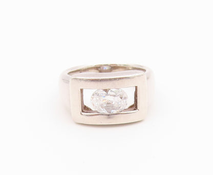 925 Sterling Silver Vintage Ring Modernist CZ Halo Geometric Band  Sz 8  RG36429