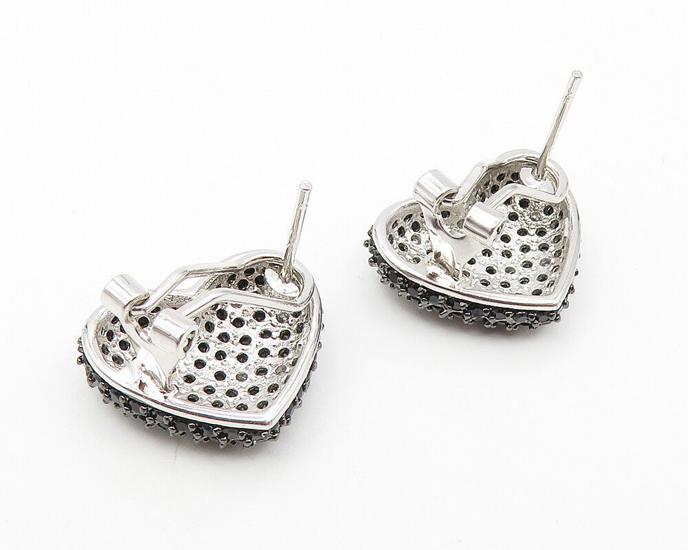 925 Sterling Silver  Hematite & Cubic Zirconia Heart Drop Earrings  EG5827