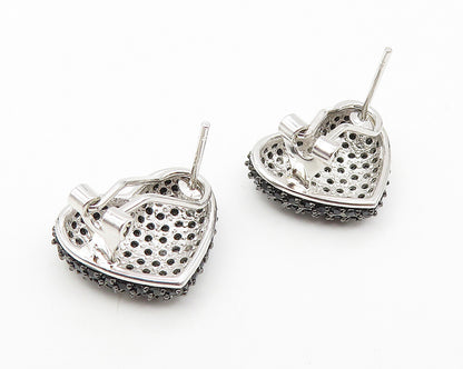 925 Sterling Silver  Hematite & Cubic Zirconia Heart Drop Earrings  EG5827