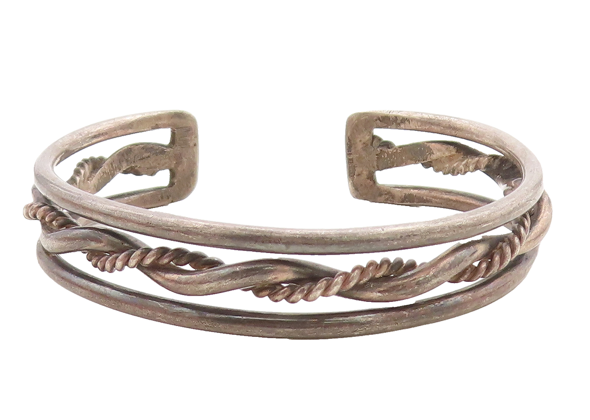 925 Sterling Silver  Vintage Antique Oxidized Rope Twist Cuff Bracelet  BT1753