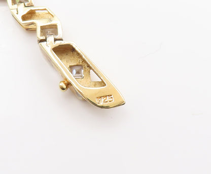 925 Sterling Silver  Vintage Gold Plated Brutalist CZ Tennis Bracelet  BT10127