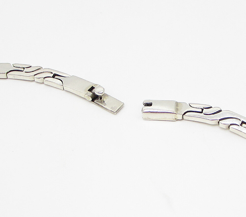 MEXICO 925 Sterling Silver  Vintage Bars Pattern Linked Necklace  PT2481