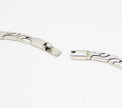 MEXICO 925 Sterling Silver  Vintage Bars Pattern Linked Necklace  PT2481