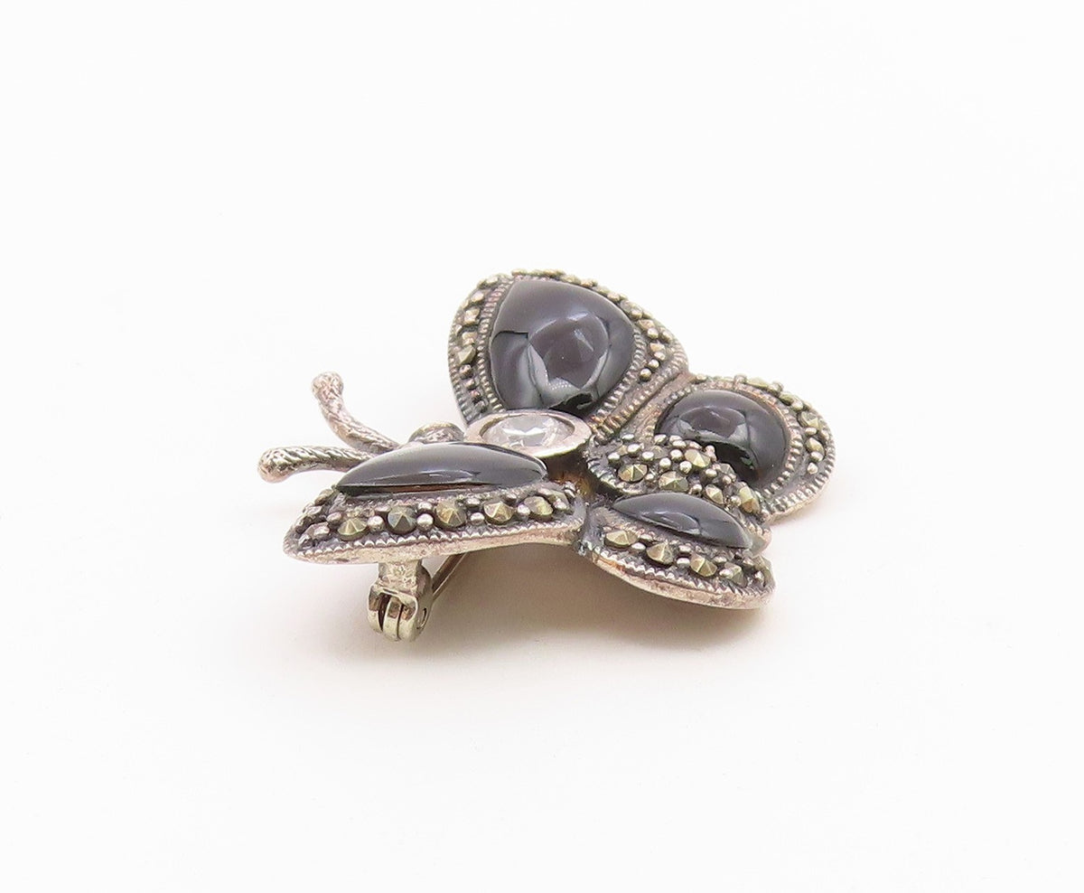 925 Silver  Vintage Cubic Zirconia & Multi Stone Butterfly Brooch Pin  BP9644