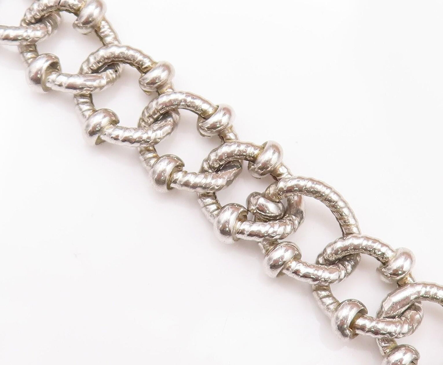 925 Sterling Silver Vintage Necklace Carved Beaded Rope Rings Linked  NE4269