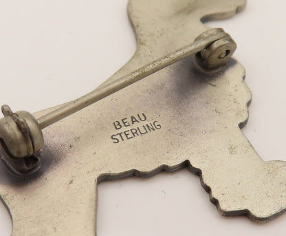 BEAU 925 Sterling Silver  Vintage Etched Spaniel Dog Brooch Pin  BP10270