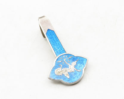 SIAM 925 Sterling Silver  Vintage Blue Enamel Dancer Motif Tie Clip  TR1880