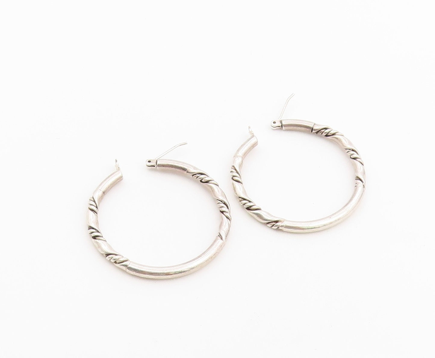 925 Sterling Silver Vintage Earrings Polished Twisted Cable Rope Hoops  EG14418