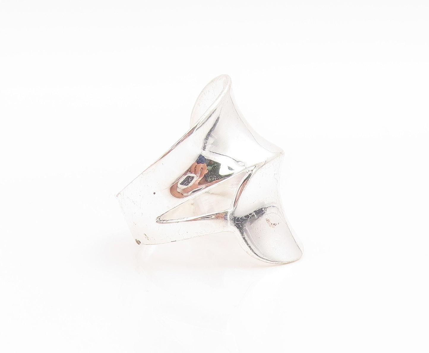 925 Sterling Silver Vintage Ring Minimalist Wide Bypass Band  Sz 7.5  RG35592