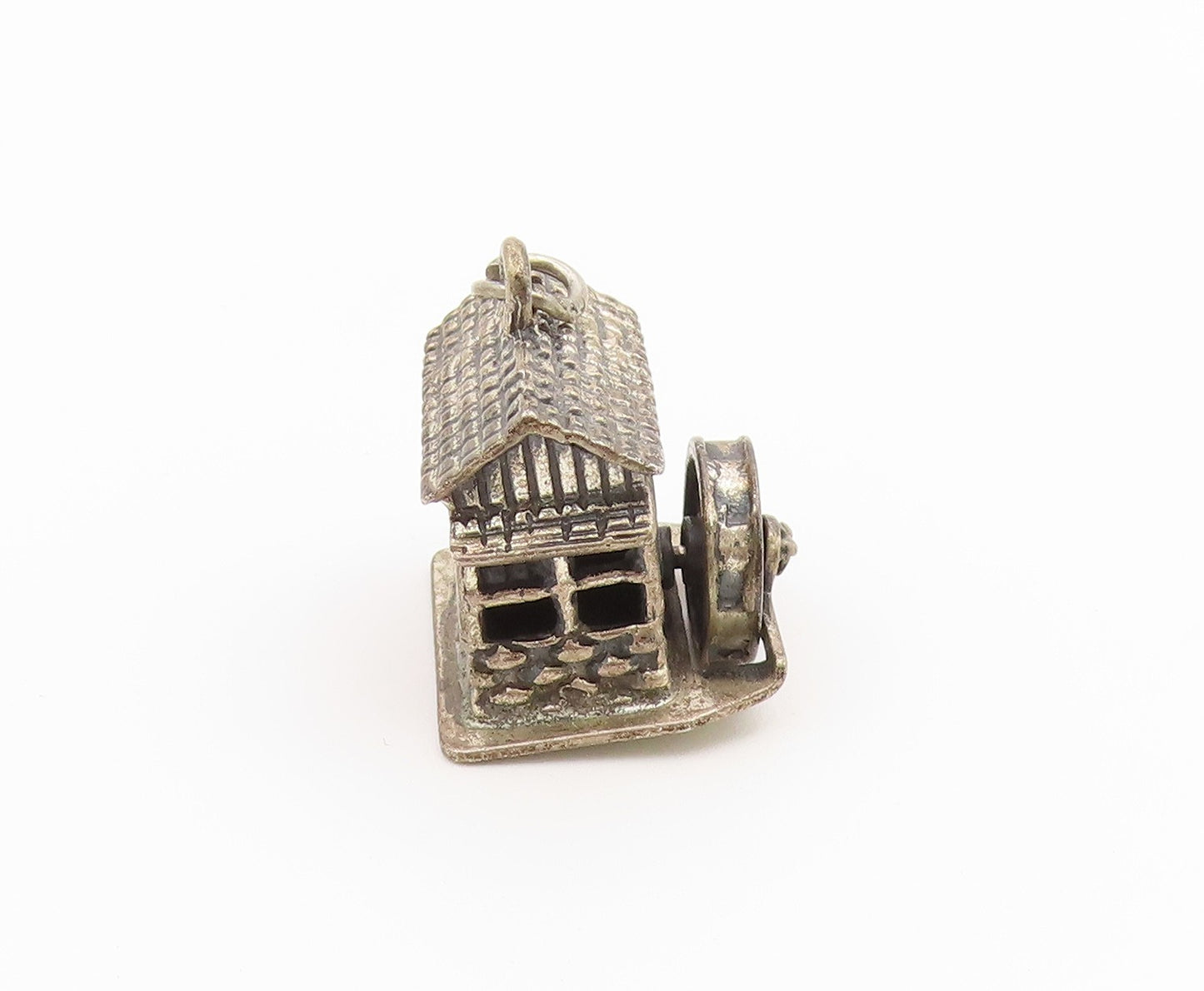 925 Sterling Silver Vintage Pendant BEAU Water Mill House Charm MOVES  PT26576