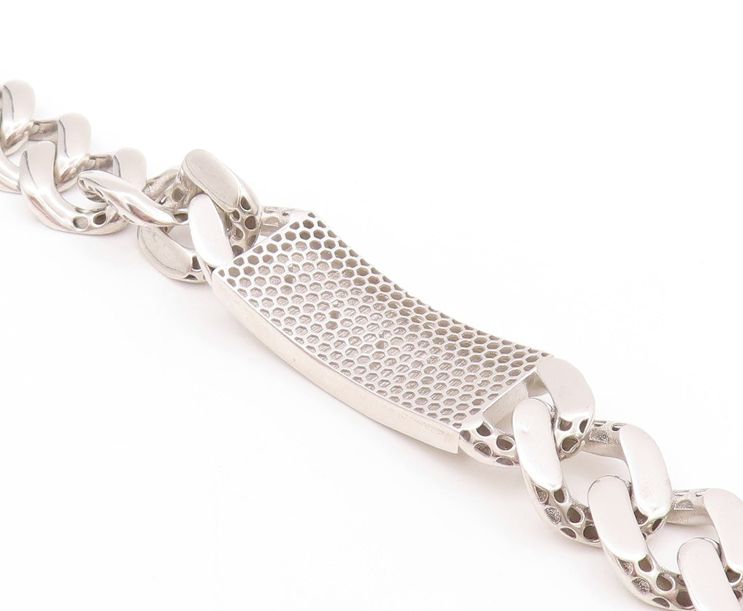 925 Sterling Silver Vintage Bracelet Rectangle Curb Linked Chain CZ Lock BT11260