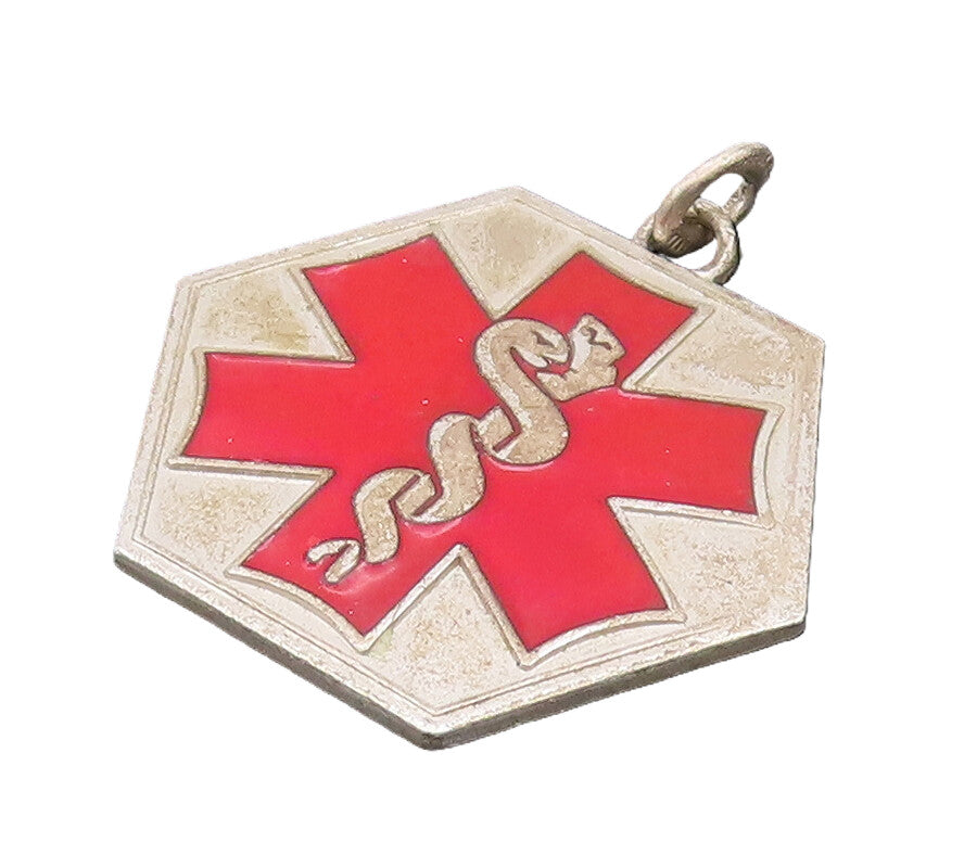 925 Sterling Silver  Vintage Mini Medical Alert Blood Allergy Pendant  PT22150