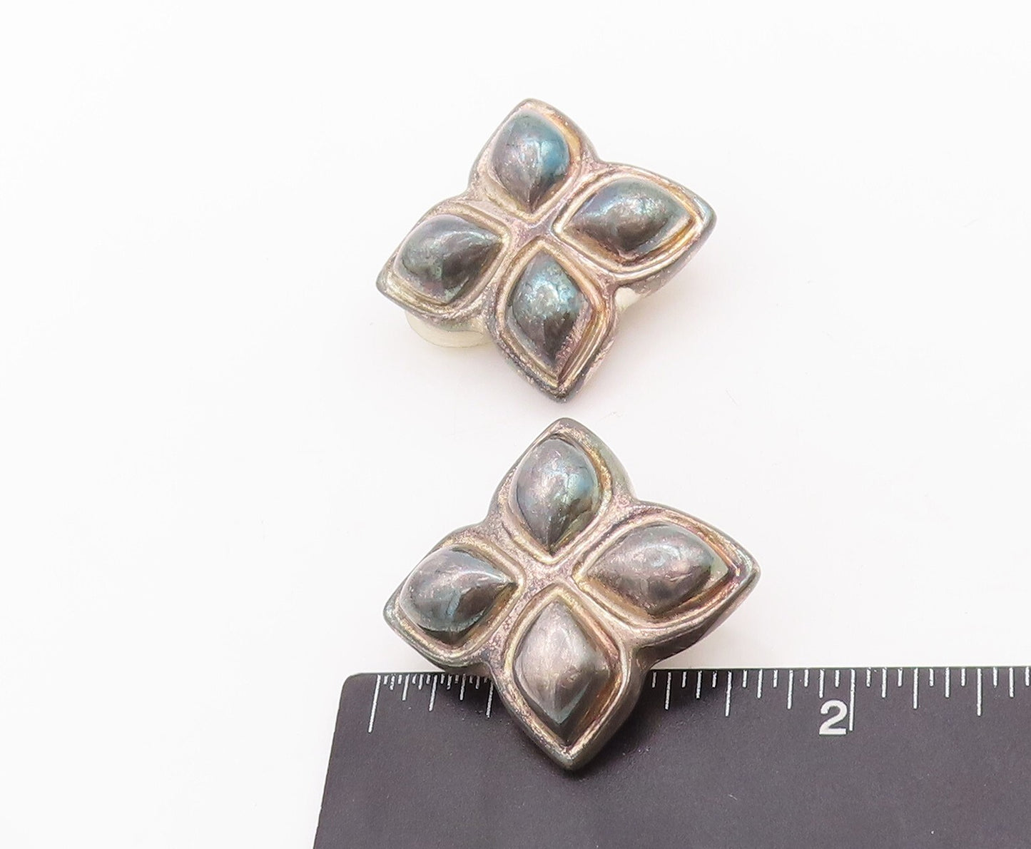 925 Sterling Silver Vintage Earrings PAT AIRESS Puffed 4 Petal Flower  EG13128