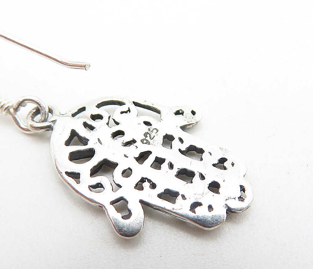 925 Sterling Silver  Shiny Om Spiritual Symbol Hamsa Dangle Earrings  EG3245