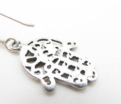 925 Sterling Silver  Shiny Om Spiritual Symbol Hamsa Dangle Earrings  EG3245