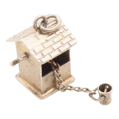 925 Sterling Silver Vintage Pendant 3D Wishing Well With Bucket Charm  PT26153