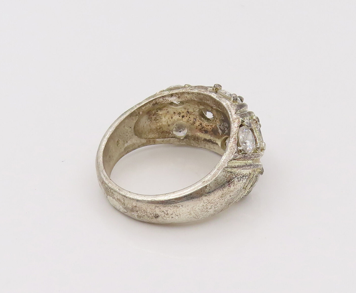 925 Silver  Vintage Roped Square Grid With CZ Broad Band Ring Sz 8.75  RG26635