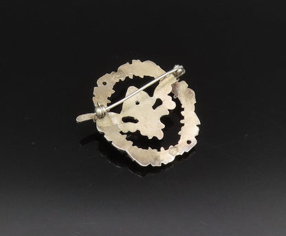 925 Silver  Vintage Antique Baby Angel Cutout Flower Wreath Brooch Pin  BP9899