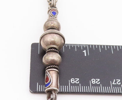 925 Sterling Silver Vintage Necklace Enamel Beaded Bohemian Tribal Chain  NE4722