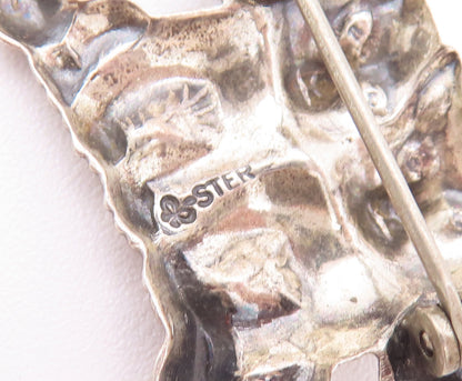 925 Sterling Silver Vintage Brooch Pin Solid  Carved Sitting Lover Cats  BP10755
