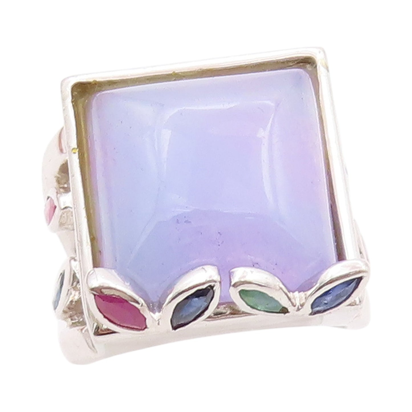925 Sterling Silver Vintage Ring Gemstone Leaves Square Chalcedony Sz 6  RG32498