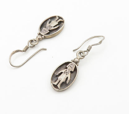 925 Sterling Silver  Vintage Little Girl Oval Dark Tone Dangle Earrings EG7605