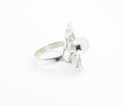925 Sterling Silver Moonstone Open Floral Design Cocktail Ring Sz 7 RG8058