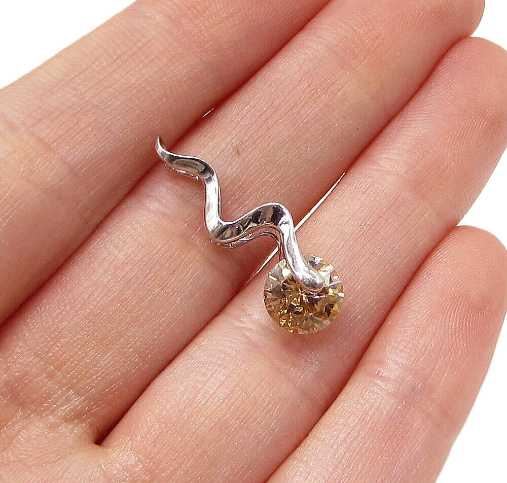 925 Sterling Silver  Cubic Zirconia Wavy Rolling Wheel Slider Pendant  PT2002