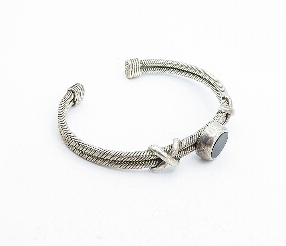 MEXICO 925 Sterling Silver  Vintage Black Onyx Twist Cuff Bracelet  BT1557