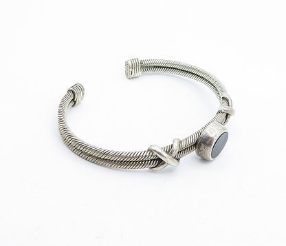 MEXICO 925 Sterling Silver  Vintage Black Onyx Twist Cuff Bracelet  BT1557