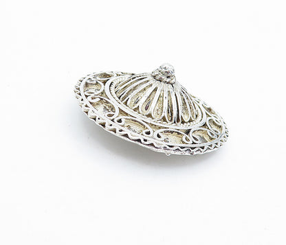 ISRAEL 925 Sterling Silver  Vintage Shiny Round Swirl Dome Brooch Pin  BP1688