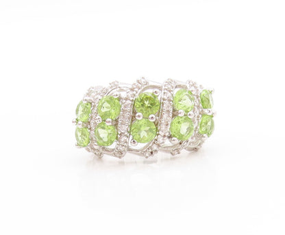 925 Sterling Silver Vintage Ring Round Peridot & CZ Crossover Band Sz 6 RG33734