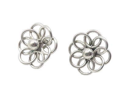 925 Sterling Silver  Vintage Shiny Open Flower Non Pierce Earrings  EG5969