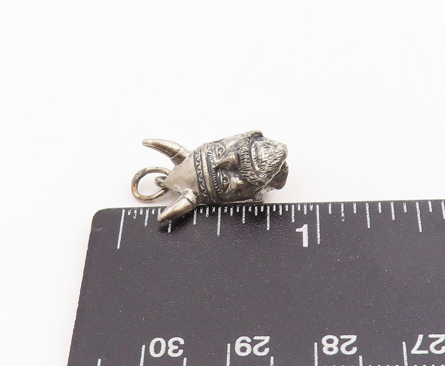 925 Sterling Silver Vintage Pendant Horned Helmet Warrior Head Charm  PT25375