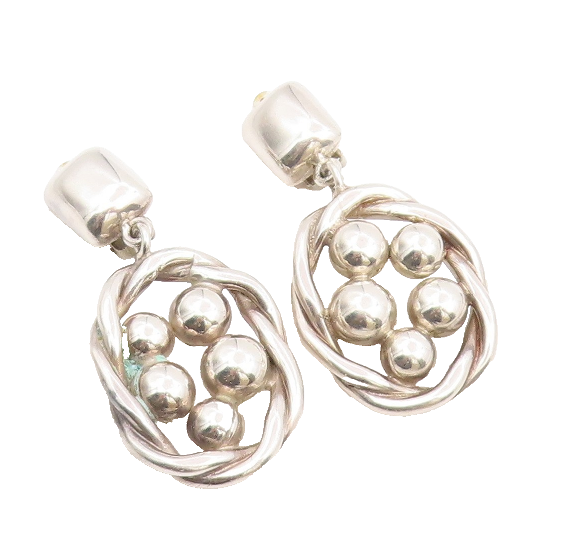 925 Sterling Silver Vintage Earrings BRENDA SCHOENFELD Sphere & Knot  EG14182