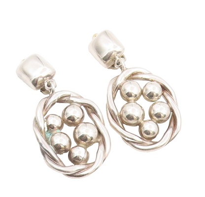 925 Sterling Silver Vintage Earrings BRENDA SCHOENFELD Sphere & Knot  EG14182
